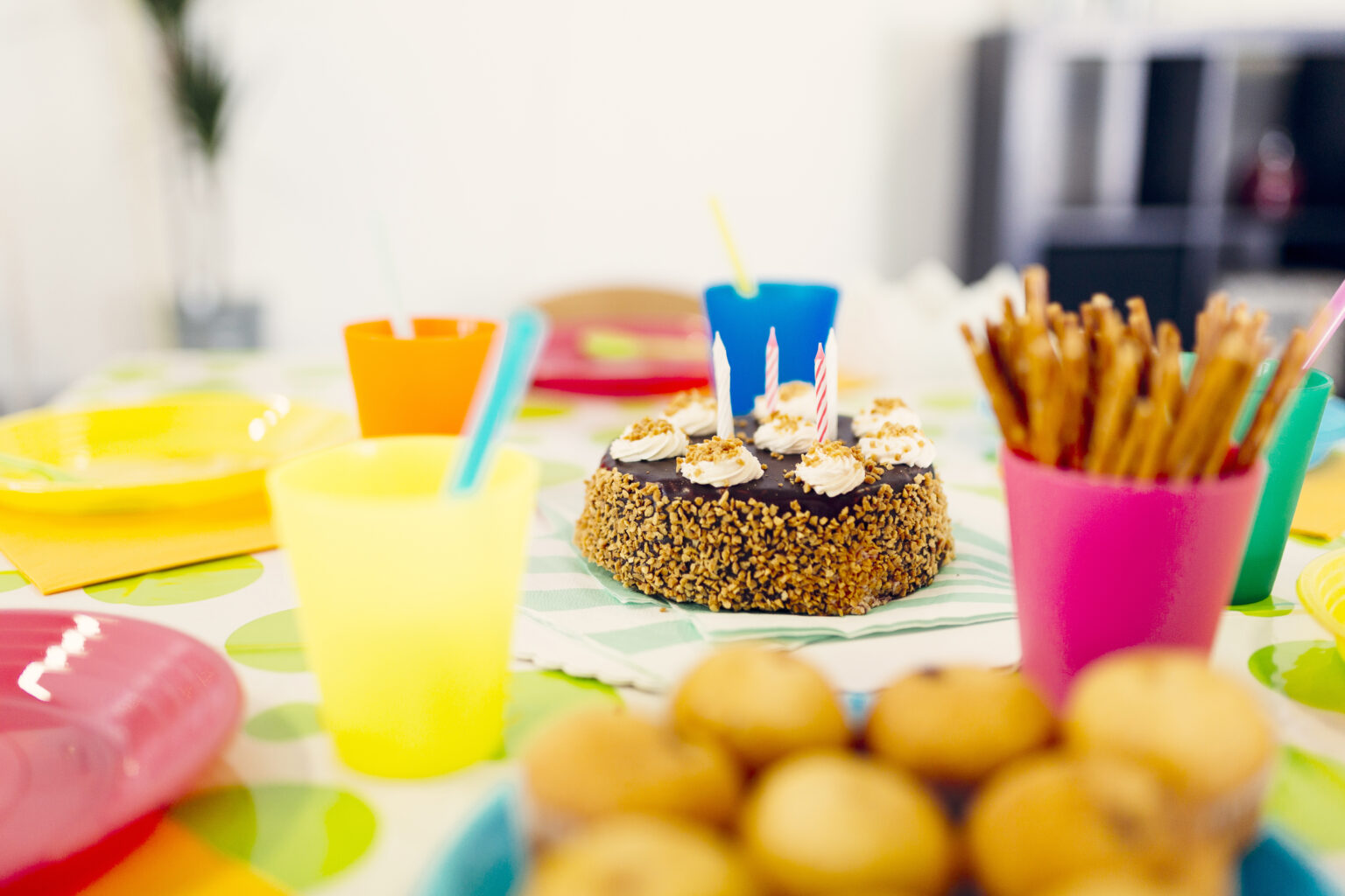 still life birthday snacks table