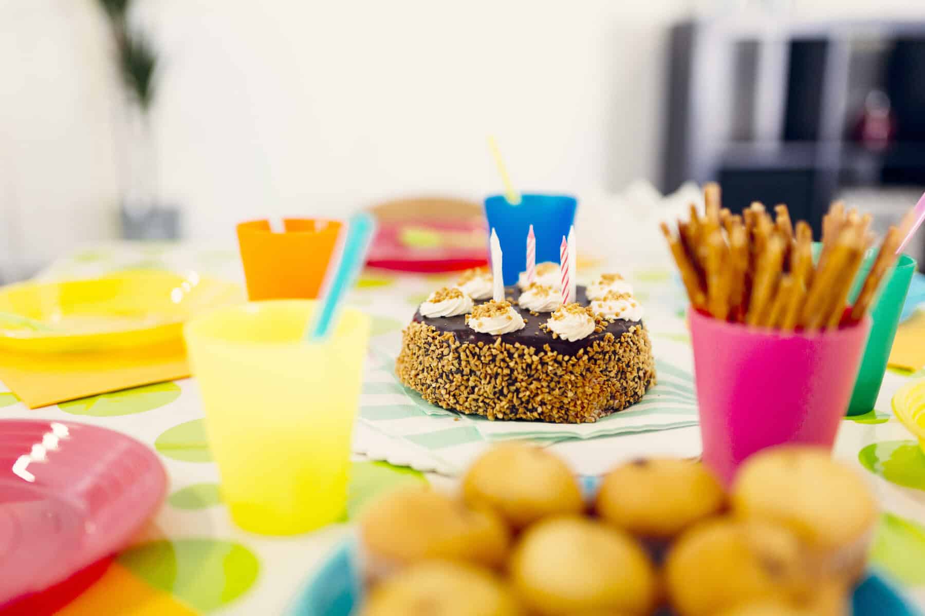 still life birthday snacks table